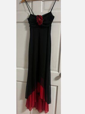 Vintage Fab Flamenco Style black and red mesh layered Dress with rose